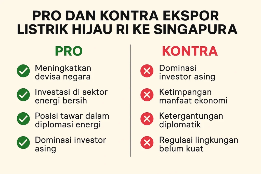 infografis pro dan kontra ekspor listrik hijau RI ke singapura