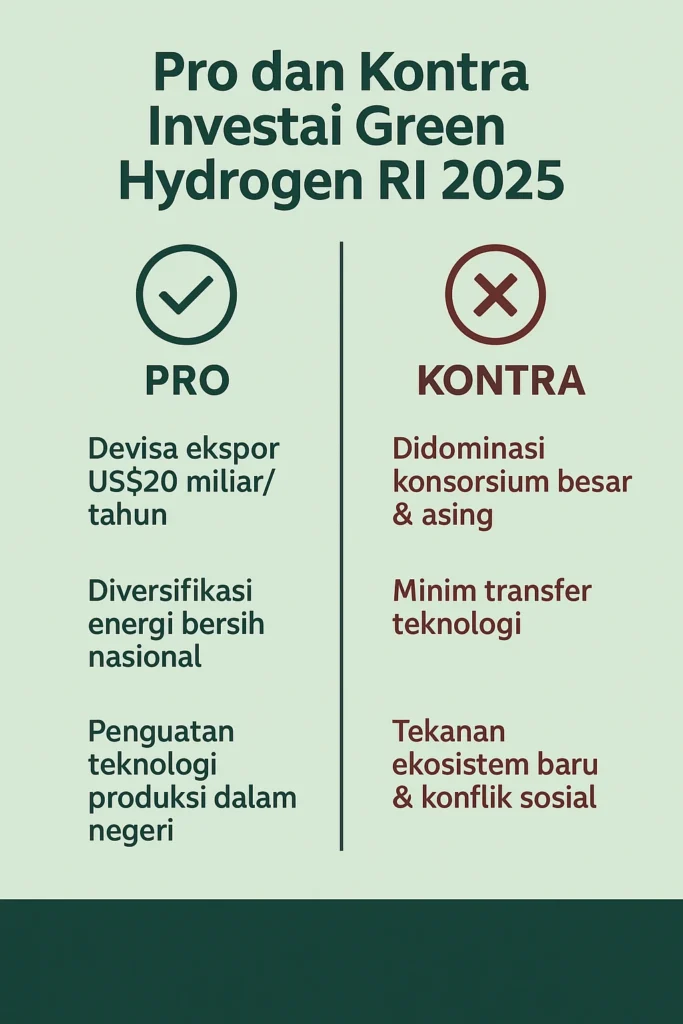 infografis pro dan kontra untuk indonesia melakukan investasi green hydrogen