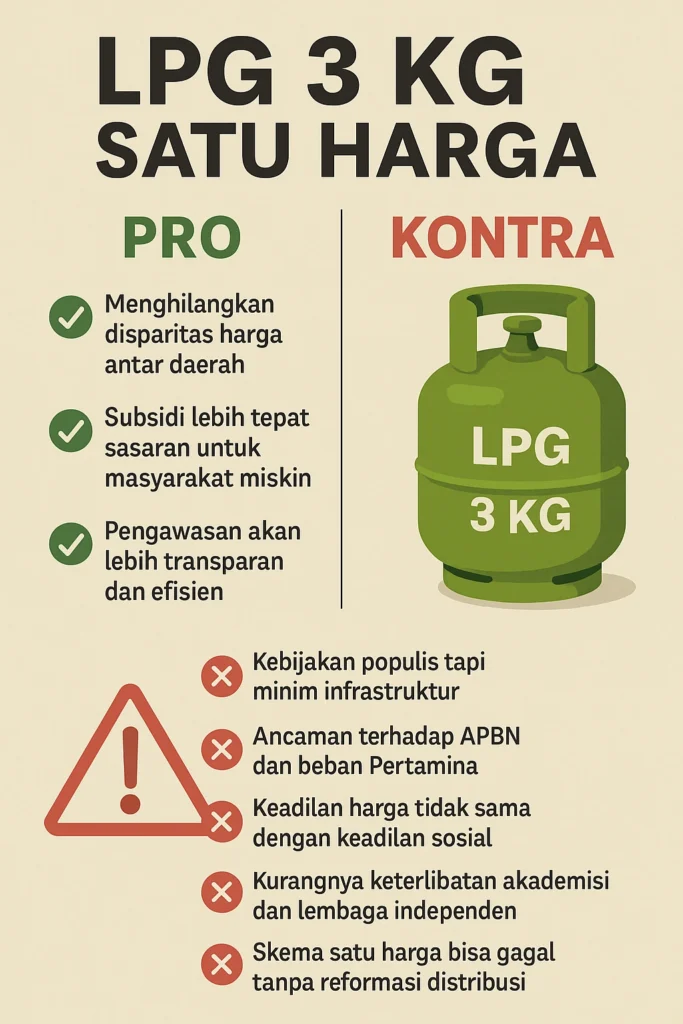 Infografis pro dan kontra skema LPG 3 kg satu harga di Indonesia