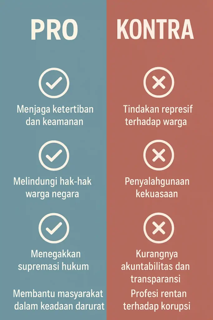 Infografis pro dan kontra polisi Indonesia dalam menangani laporan masyarakat